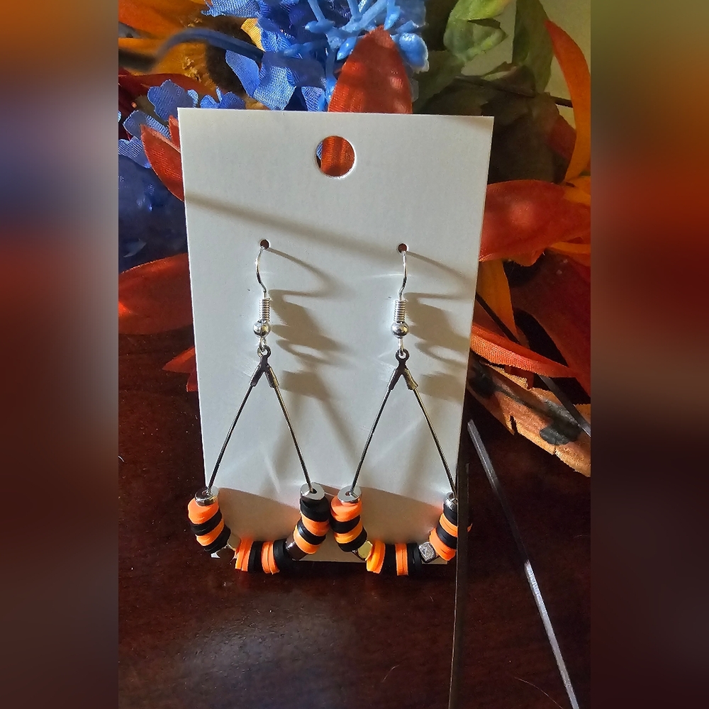 Orange and Black Beaded Earrings